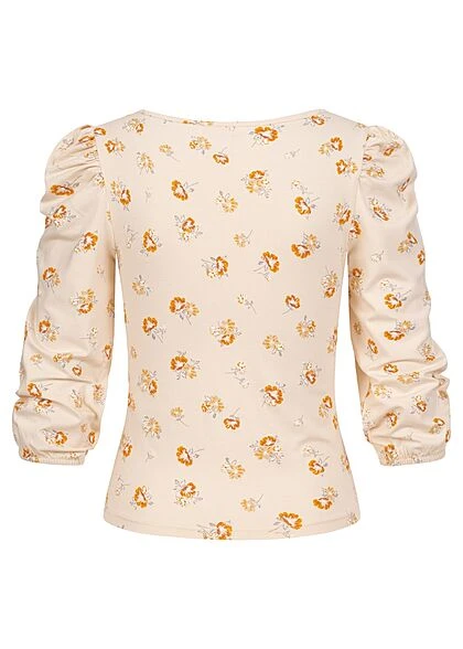 ONLY Damen 3/4 Arm V-Neck Viskose Longsleeve Shirt Blumen Muster Birch Beige 4 ONLY Damen 3/4 Arm V-Neck Viskose Longsleeve Shirt Blumen Muster Birch Beige – Bild 2