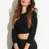ONLY Damen Ribbed Crop Longsleeve Seitlich Zum Schnüren Schwarz -Vero Moda Verkaufsgeschäft 22010061