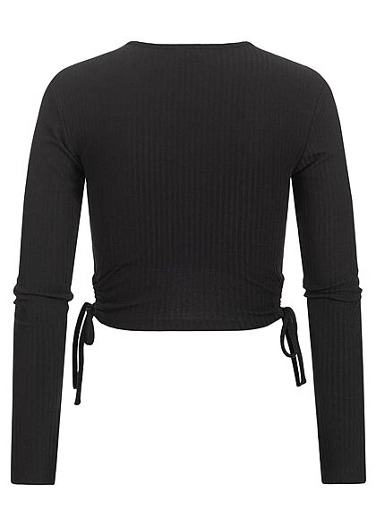 ONLY Damen Ribbed Crop Longsleeve Seitlich Zum Schnüren Schwarz 5 ONLY Damen Ribbed Crop Longsleeve Seitlich Zum Schnüren Schwarz – Bild 3