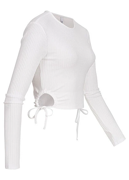 ONLY Damen Ribbed Crop Longsleeve Seitlich Zum Schnüren Weiss 4 ONLY Damen Ribbed Crop Longsleeve Seitlich Zum Schnüren Weiss – Bild 2