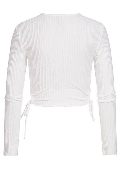 ONLY Damen Ribbed Crop Longsleeve Seitlich Zum Schnüren Weiss 6 ONLY Damen Ribbed Crop Longsleeve Seitlich Zum Schnüren Weiss – Bild 4
