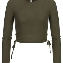 ONLY Damen Ribbed Crop Longsleeve Seitlich Zum Schnüren Kalamata Oliv