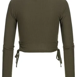 ONLY Damen Ribbed Crop Longsleeve Seitlich Zum Schnüren Kalamata Oliv -Vero Moda Verkaufsgeschäft 22010063 2