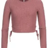 ONLY Damen Ribbed Crop Longsleeve Seitlich Zum Schnüren Rose Braun -Vero Moda Verkaufsgeschäft 22010064