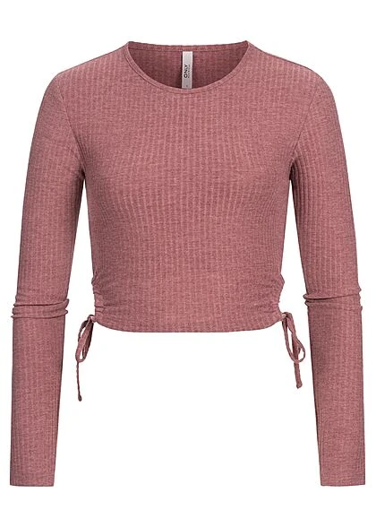 ONLY Damen Ribbed Crop Longsleeve Seitlich Zum Schnüren Rose Braun 3 ONLY Damen Ribbed Crop Longsleeve Seitlich Zum Schnüren Rose Braun