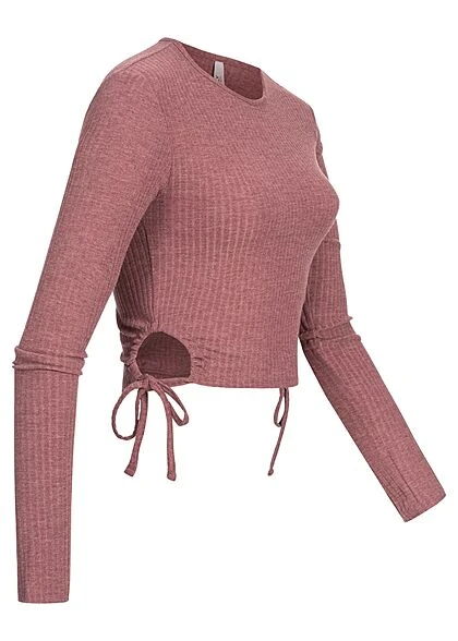 ONLY Damen Ribbed Crop Longsleeve Seitlich Zum Schnüren Rose Braun 4 ONLY Damen Ribbed Crop Longsleeve Seitlich Zum Schnüren Rose Braun – Bild 2
