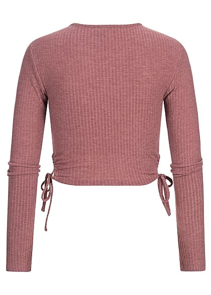 ONLY Damen Ribbed Crop Longsleeve Seitlich Zum Schnüren Rose Braun 5 ONLY Damen Ribbed Crop Longsleeve Seitlich Zum Schnüren Rose Braun – Bild 3