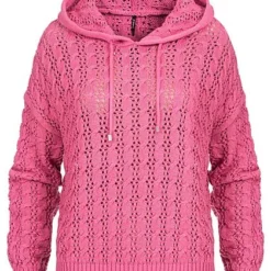 ONLY Damen Struktur Hoodie Grobstrickhoodie Mit Kapuze & Tunnelzug Gin Fizz Pink
