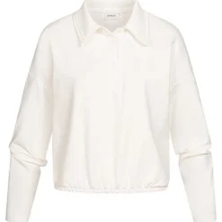 ONLY Damen Polo Sweater Pullover Mit Knopfleiste Cloud Dancer Weiss
