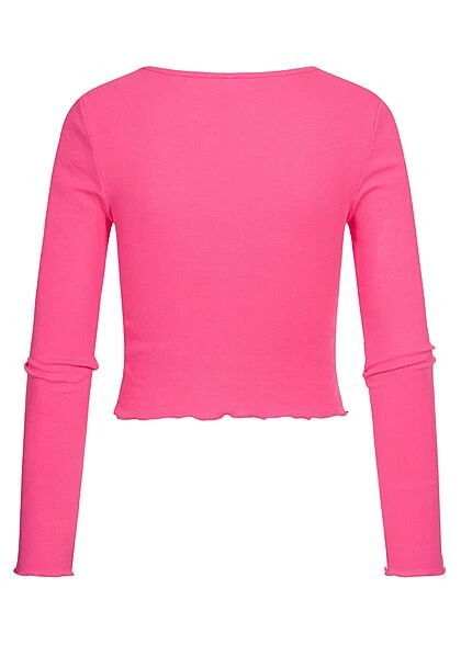 ONLY Damen Cropped V-Neck Longsleeve Pullover Mit Frilldetails Am Saum Pink 4 ONLY Damen Cropped V-Neck Longsleeve Pullover Mit Frilldetails Am Saum Pink – Bild 2