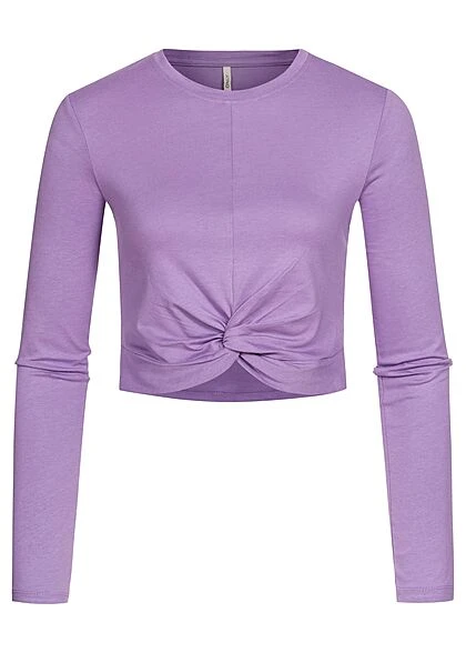 ONLY Damen Kurzes Twist Top Longsleeve Mit Drehdetail Vorn Chalk Violet Lila 3 ONLY Damen Kurzes Twist Top Longsleeve Mit Drehdetail Vorn Chalk Violet Lila