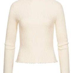 Vero Moda Damen Ribbed High-Neck Longsleeve Mit Frilldetails Birch Beige