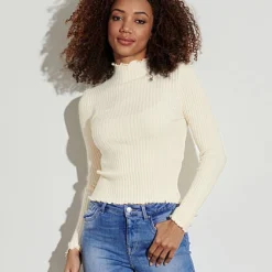 Vero Moda Damen Ribbed High-Neck Longsleeve Mit Frilldetails Birch Beige -Vero Moda Verkaufsgeschäft 22010130 2