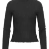 Vero Moda Damen Ribbed High-Neck Longsleeve Mit Frilldetails Schwarz