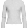 Vero Moda Damen Ribbed High-Neck Longsleeve Mit Frilldetails Hell Grau Melange