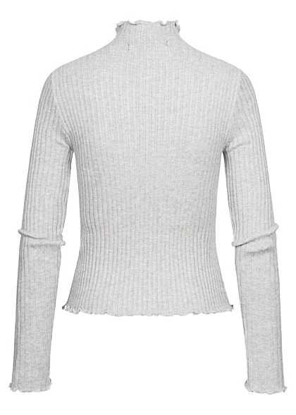 Vero Moda Damen Ribbed High-Neck Longsleeve Mit Frilldetails Hell Grau Melange 4 Vero Moda Damen Ribbed High-Neck Longsleeve Mit Frilldetails Hell Grau Melange – Bild 2