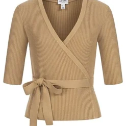 Vero Moda Damen 1/2 V-Neck Wickelstrickcardigan Mit Struktur Travertine Braun