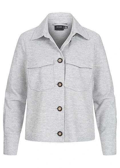 Vero Moda Damen Kurze Shaket Hemdjacke Mit 2 Brusttaschen Knopfleiste Hell Grau Melange 3 Vero Moda Damen Kurze Shaket Hemdjacke Mit 2 Brusttaschen Knopfleiste Hell Grau Melange