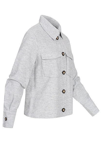Vero Moda Damen Kurze Shaket Hemdjacke Mit 2 Brusttaschen Knopfleiste Hell Grau Melange 4 Vero Moda Damen Kurze Shaket Hemdjacke Mit 2 Brusttaschen Knopfleiste Hell Grau Melange – Bild 2