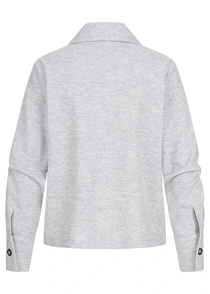 Vero Moda Damen Kurze Shaket Hemdjacke Mit 2 Brusttaschen Knopfleiste Hell Grau Melange 5 Vero Moda Damen Kurze Shaket Hemdjacke Mit 2 Brusttaschen Knopfleiste Hell Grau Melange – Bild 3