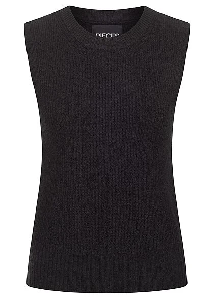 Pieces Damen NOOS Strickweste Pullunder Gerippt Schwarz 3 Pieces Damen NOOS Strickweste Pullunder Gerippt Schwarz