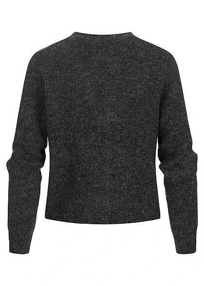 Pieces Damen NOOS Kurze V-Neck Strickjacke Cardigan Knopfleiste Dunkel Grau 5 Pieces Damen NOOS Kurze V-Neck Strickjacke Cardigan Knopfleiste Dunkel Grau – Bild 3