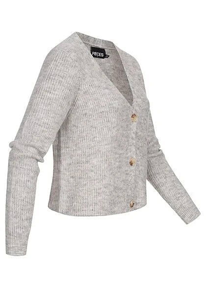 Pieces Damen NOOS Kurze V-Neck Strickjacke Cardigan Knopfleiste Hell Grau 4 Pieces Damen NOOS Kurze V-Neck Strickjacke Cardigan Knopfleiste Hell Grau – Bild 2