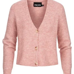 Pieces Damen NOOS Kurze V-Neck Strickjacke Cardigan Knopfleiste Misty Rose