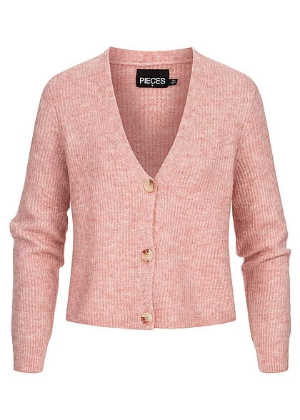 Pieces Damen NOOS Kurze V-Neck Strickjacke Cardigan Knopfleiste Misty Rose 3 Pieces Damen NOOS Kurze V-Neck Strickjacke Cardigan Knopfleiste Misty Rose