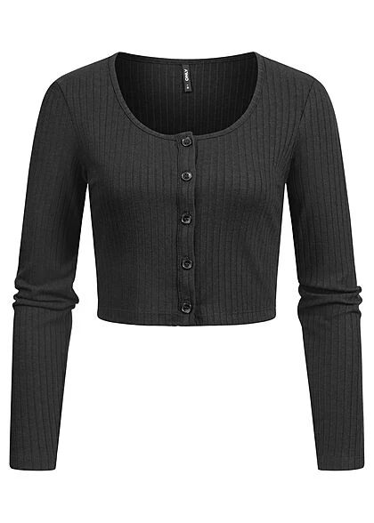 ONLY Damen Cropped Struktur Longsleeve Mit Deko Knopfleiste Schwarz 3 ONLY Damen Cropped Struktur Longsleeve Mit Deko Knopfleiste Schwarz