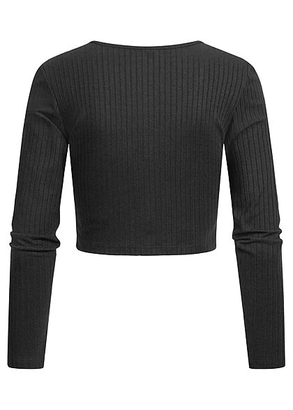 ONLY Damen Cropped Struktur Longsleeve Mit Deko Knopfleiste Schwarz 4 ONLY Damen Cropped Struktur Longsleeve Mit Deko Knopfleiste Schwarz – Bild 2