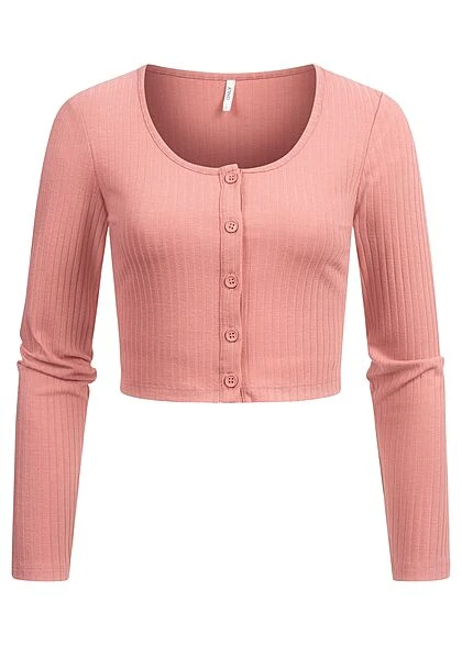 ONLY Damen Cropped Struktur Longsleeve Mit Deko Knopfleiste Rosette Rot 3 ONLY Damen Cropped Struktur Longsleeve Mit Deko Knopfleiste Rosette Rot