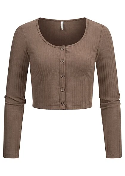 ONLY Damen Cropped Struktur Longsleeve Mit Deko Knopfleiste Walnut Braun 3 ONLY Damen Cropped Struktur Longsleeve Mit Deko Knopfleiste Walnut Braun