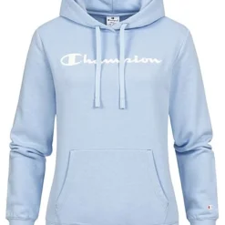 Champion Damen Hoodie Mit Logo Print Kapuze Tunnelzug & Kängurutasche Blau
