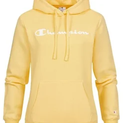Champion Damen Hoodie Mit Logo Print Kapuze Tunnelzug & Kängurutasche Gelb