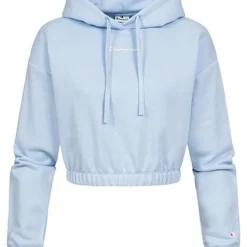 Champion Damen Cropped Hoodie Mit Kapuze & Logo Print Blau