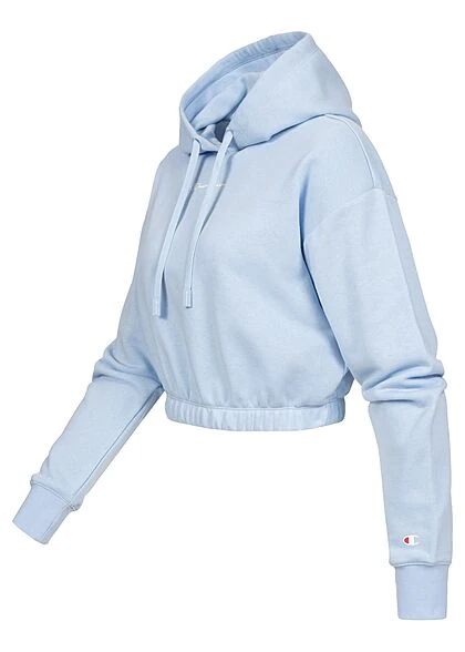 Champion Damen Cropped Hoodie Mit Kapuze & Logo Print Blau 4 Champion Damen Cropped Hoodie Mit Kapuze & Logo Print Blau – Bild 2