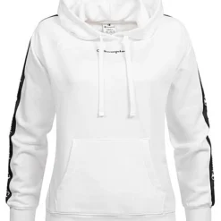Champion Damen Hoodie Mit Kapuze & Logo Tape Seitlich Kängurutasche Weiss