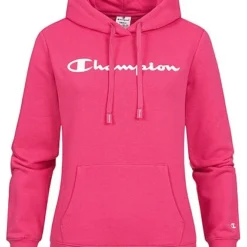 Champion Damen Hoodie Mit Logo Print Kapuze Tunnelzug & Kängurutasche Pink