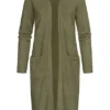 VILA Damen NOOS Longform Cardigan Offener Schnitt 2-Pockets Four Leaf Oliv Grün -Vero Moda Verkaufsgeschäft 22010385