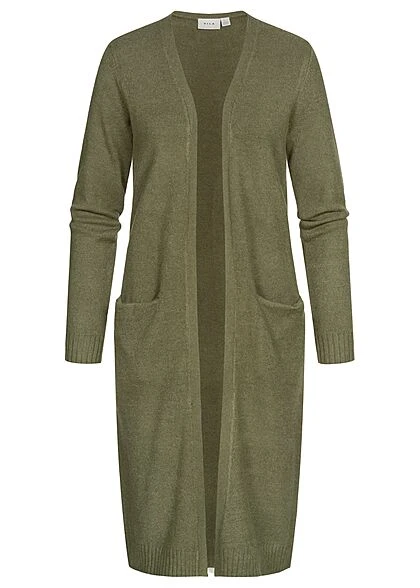 VILA Damen NOOS Longform Cardigan Offener Schnitt 2-Pockets Four Leaf Oliv Grün 3 VILA Damen NOOS Longform Cardigan Offener Schnitt 2-Pockets Four Leaf Oliv Grün