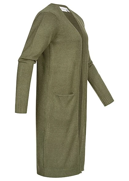 VILA Damen NOOS Longform Cardigan Offener Schnitt 2-Pockets Four Leaf Oliv Grün 4 VILA Damen NOOS Longform Cardigan Offener Schnitt 2-Pockets Four Leaf Oliv Grün – Bild 2