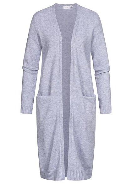 VILA Damen NOOS Longform Cardigan Offener Schnitt 2-Pockets English Manor Blau 3 VILA Damen NOOS Longform Cardigan Offener Schnitt 2-Pockets English Manor Blau