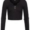 Vero Moda Damen Ribbed V-Neck Crop Top Longsleeve Deko Knöpfe Schwarz 2 Vero Moda Damen Ribbed V-Neck Crop Top Longsleeve Deko Knöpfe Schwarz -Vero Moda Verkaufsgeschäft 22010440