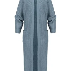 ONLY Damen Maxi Struktur Cardigan Mit 2 Taschen Offener Schnitt Mirage Blau