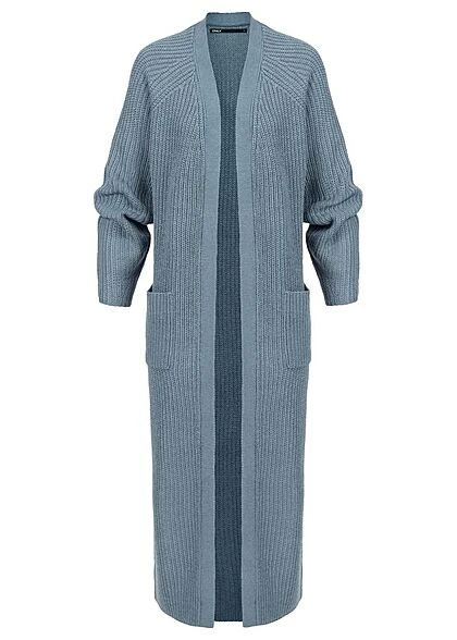 ONLY Damen Maxi Struktur Cardigan Mit 2 Taschen Offener Schnitt Mirage Blau 3 ONLY Damen Maxi Struktur Cardigan Mit 2 Taschen Offener Schnitt Mirage Blau