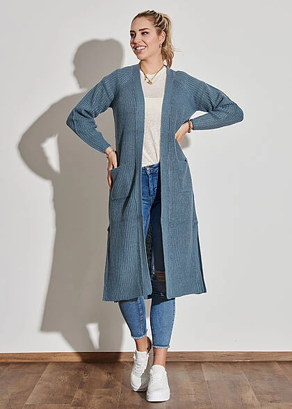 ONLY Damen Maxi Struktur Cardigan Mit 2 Taschen Offener Schnitt Mirage Blau 6 ONLY Damen Maxi Struktur Cardigan Mit 2 Taschen Offener Schnitt Mirage Blau – Bild 4