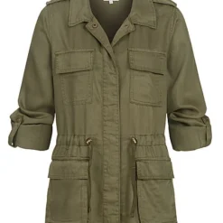 ONLY Damen Utility-Jacke Mit 4 Taschen Taillienkordelzug Fly-Away Kragen Kalamata Oliv