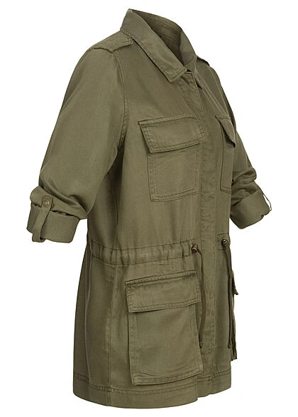 ONLY Damen Utility-Jacke Mit 4 Taschen Taillienkordelzug Fly-Away Kragen Kalamata Oliv 5 ONLY Damen Utility-Jacke Mit 4 Taschen Taillienkordelzug Fly-Away Kragen Kalamata Oliv – Bild 3