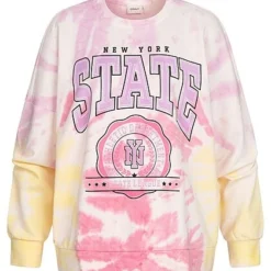 ONLY Damen Oversized Sweater Pullover Longsleeve Mit "New York State" Print Rosa
